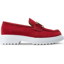 Deery Hakiki Süet Kırmızı Loafer Kadın Ayakkabı
