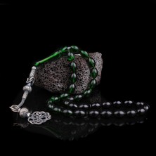 Tesbih Sepetim 1000 Ayar Kazaz Püsküllü Yeşil Siyah Ateş Kehribar Tesbih