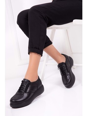 Gondol Siyah Hakiki Deri Kadın Anatomik Ayakkabı 37 Numaralı Konforlu Tasarım