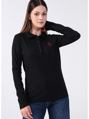 U.S. Polo Assn.  Polo Yaka Düz Siyah Kadın Sweatshirt TPG-SK022