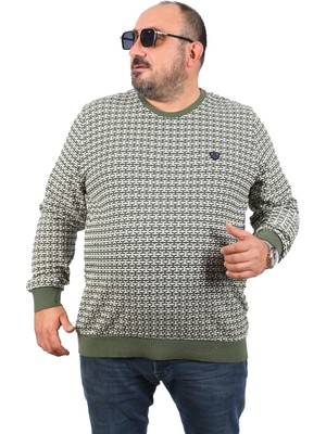Starbattal Büyük Beden Erkek Haki Bisiklet Yaka Sweatshirt Uzun Kol Regular Fit Desenli 22715