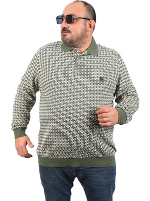 Starbattal Büyük Beden Erkek Sweatshirt Polo Yaka 22714-HAKI
