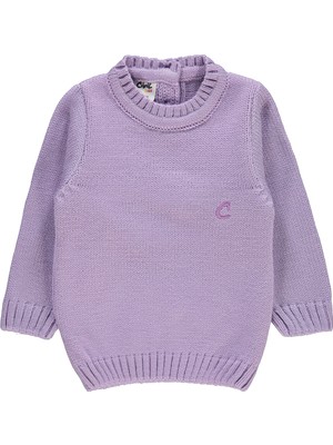 Civil Baby Kız Bebek Triko Kazak Lila Renk Bisiklet Yaka Truvakar Kol Günlük Stil