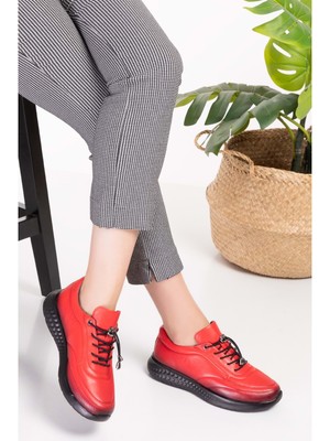 Gondol Içi Dışı Hakiki Deri Faylon Taban Hafif Spor Ayakkabı ES.110 - Kırmızı - 38