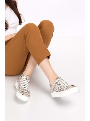 Gondol Hakiki Deri Anatomik Taban Spor Ayakkabı ALS.352 - Beyaz Yılan - 36