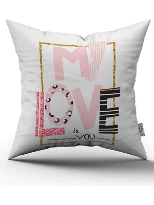 Cango Home Çift Taraflı Beyaz Pembe My Love Yazılı Dijital Baskı Kırlent Yastık Kılıfı - CGH459-CT
