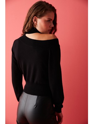 Penti Siyah Concept Shoulder Cut-Out Tricot Bluz