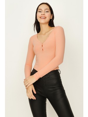 Select Moda Kadın Uzun Kollu Alttan Çıtçıtlı Body