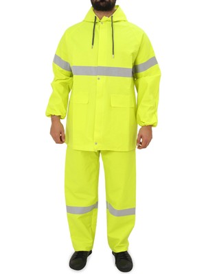 Kkdavm Yüksek Görünümlü Reflektörlü Dikişsiz Fermuarlı Yağmurluk Alt Üst Takım Pvc Su Geçirmez