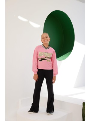 Little Star Kız Çocuk V Yaka Ekose New York City Sweatshirt