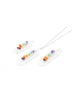 Murty99 Hakiki Doğal Karışık Çakra Taşlı Kristal Kuvars Taşı Kolye Ucu 1.kalite 002