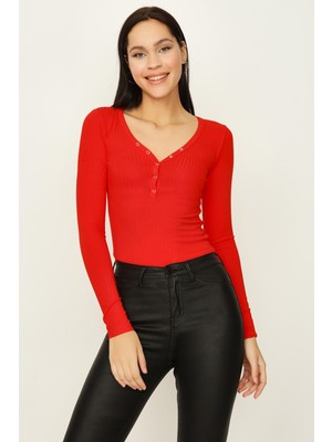 Select Moda Kadın Uzun Kollu Alttan Çıtçıtlı Body