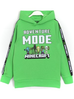 Minecraft Adventure Mode Baskılı Çocuk 2 Ip Hoodie Yeşil Renk