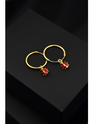 Papatya Silver 925 Ayar Gümüş Altın Kaplama Uğur Böceği Halka Küpe