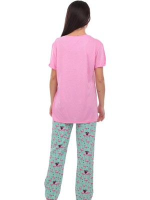 Happy Store Aydoğan Flamingo Baskılı Poplin Kadın Pijama Takımı 9003 | Pembe