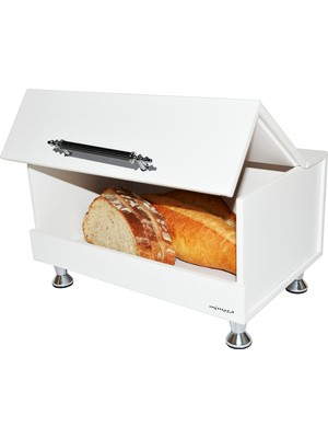 Mimoza Dignity Ahşap Ekmek Kutusu Beyaz Krom Kulplu ve Krom Ayaklı