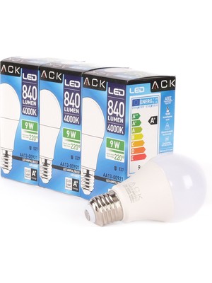 Ack 9W 3'lü Paket LED A60 Ampul 4000K Ilık Beyaz AA13-00921