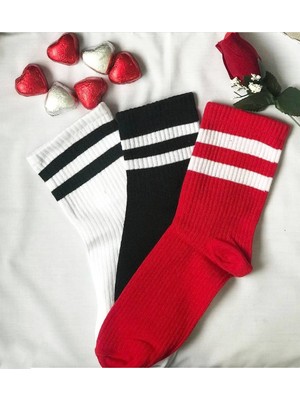Worthy Socks 3'lü Unisex Renkli Çizgli Pamuklu Tenis Kolej Çorap