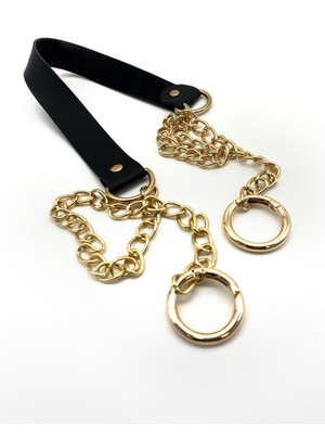 Angel Çanta Aksesuar Tek Kat Suni Deri Siyah Renk Ince Zincirli Sap Light Gold Metal