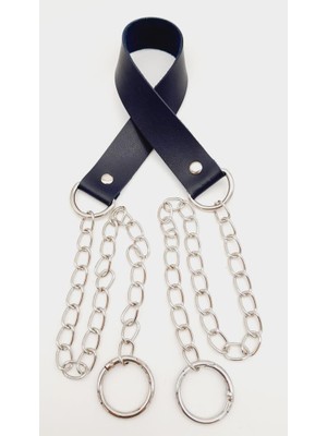 Angel Çanta Aksesuar Tek Kat Suni Deri Lacivert Renk Ince Zincirli Sap Gümüş Metal