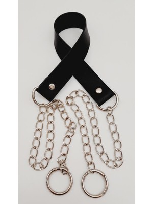 Angel Çanta Aksesuar Tek Kat Suni Deri Siyah Renk Ince Zincirli Sap Gümüş Metal