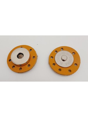 Angel Çanta Aksesuar Gerçek Derili Mıknatıslı Çıtçıt Hardal Gümüş Metalli