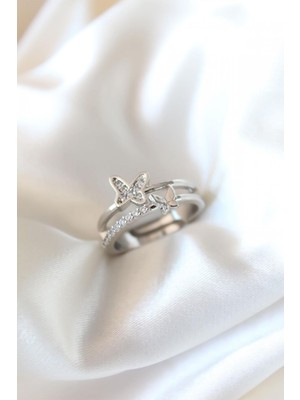 Clariss Zirkon Taşlı Gümüş Kaplama Kelebekli Kadın Yüzük