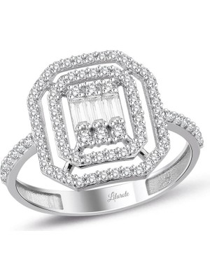 Lilarote Baget Çift Şerit Yüzük Beyaz Altın 14 Ayar