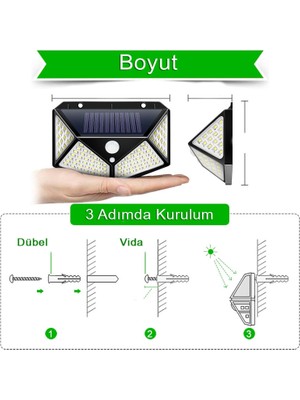 Daily Link Dailylink Hareket Sensörlü Solar 100 LED Güneş Enerjili Duvar Lambası