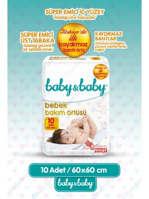 Baby & Baby Kaydırmaz Bantlı Bebek Bakım Örtüsü 10 Kullanım 60 x 60 cm
