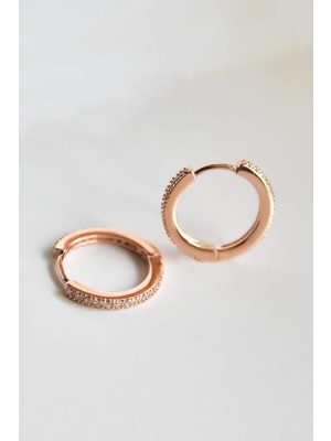 Papatya Silver 925 Ayar Gümüş Rose Kaplama Zirkon Taşlı Tamtur Halka Küpe