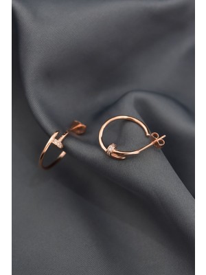 Papatya Silver  925 Ayar Gümüş Rose Kaplama Zirkon Taşlı Ok Halka Küpe