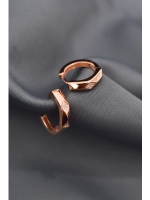 Papatya Silver 925 Ayar Gümüş Rose Kaplama Zirkon Taşlı Baklava Desenli Halka Küpe