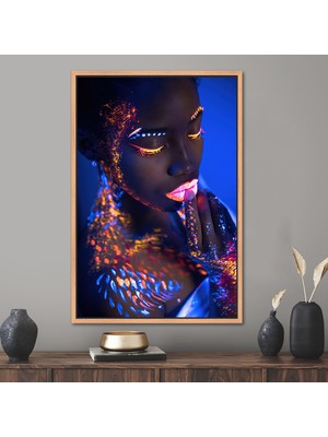 Kayra Export 1 Parça Naturel Çerçeveli Kanvas Tablo Afrikalı Kadın Kanvas Sanatı Siyah Kız Posteri