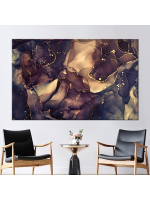 Kayra Export 1 Parça Kanvas Tablo Kahverengi ve Altın Mermer Kahverengi Mermer Duvar Süsü Pırıltılı Duvar Deko
