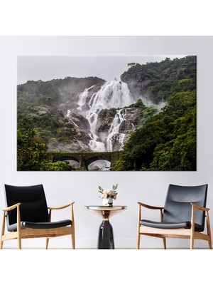 Kayra Export 1 Parça Kanvas Tablo Eski Köprü Manzarası Baskılı Şelale Manzarası Posteri