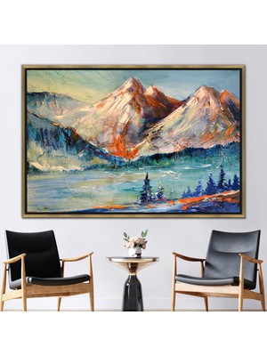 Kayra Export 1 Parça Gold Çerçeveli Kanvas Tablo Soyut Dağ Ağrısı Yağlı Boya Baskısı Dağ 3 Boyutlu Kanvas