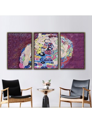 Kayra Export 3 Parçalı Gold Çerçeveli Kanvas Tablo   Üreme 3 Boyutlu Kanvas Klimt Kanvas Dekor