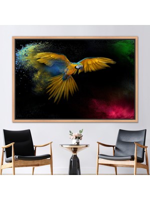 Kayra Export 1 Parça Naturel Çerçeveli Kanvas Tablo Papağan Kanvas Renkli Kuş Hediye Kanvas