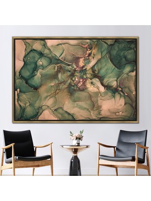 Kayra Export 1 Parça Gold Çerçeveli Kanvas Tablo Kahverengi Yeşil Mermer Lüks Mermer Kanvas Baskı