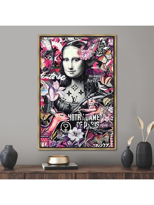Kayra Export 1 Parça Gold Çerçeveli Kanvas Tablo Özet Mona Lisa Kanvas Poster