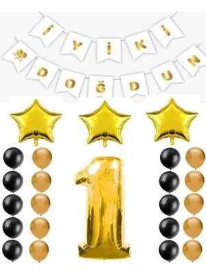 Çıtı Pıtı Store Iyi ki Doğdun Yazılı 1 Yaş Gold Renk Doğum Günü