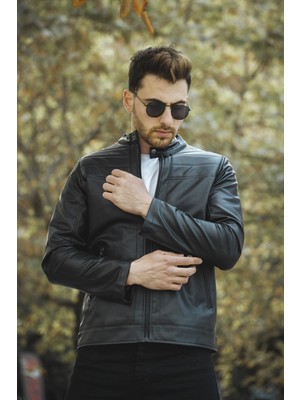 Oksit Piero Extra Slim Fit Içi Polarlı Erkek Deri Mont