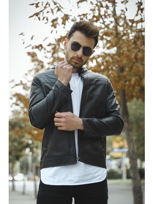 Oksit Piero Extra Slim Fit Içi Polarlı Erkek Deri Mont