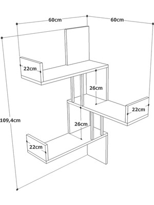 Nefes Design Köşe Duvar Rafı Ahşap Kitaplık Raf
