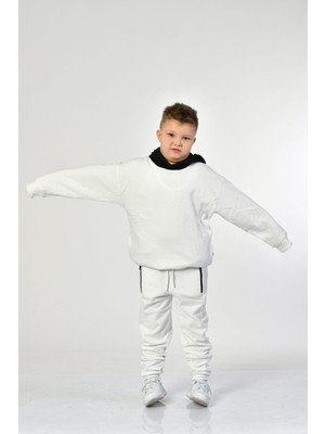 Noori Cepli Kapüşonlu Erkek Çocuk Sweatshirt  - Beyaz Beyaz - 10-12 Yaş