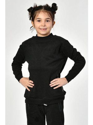 Noori Bisiklet Yaka Cepli Kız Çocuk Sweatshirt  - Siyah Siyah - 8-10 Yaş