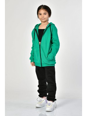 Noori Cepli, Kapüşonlu, Fermuarlı Kız Çocuk Sweatshirt  - Yeşil Yeşil - 8-10 Yaş
