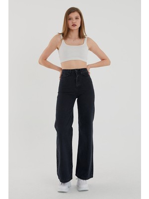 Trn JNS Kadın Süper Yüksek Bel Salaş Wide Leg Palazzo Jeans Likralı Rahat Kesim