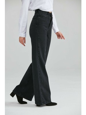 Trn JNS Kadın Siyah Extra Yüksek Bel  90's Wide Leg Jeans  - Bol Paça  Salaş Kot Pantolon